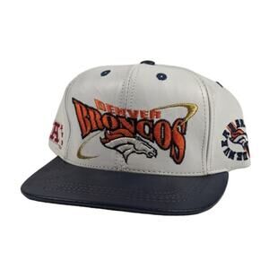 Vintage Denver Broncos NFL Football AFC West Leather Strapback White Hat